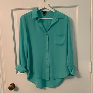 NWOT Forever 21 Sheer Aqua Blouse